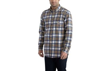 Image of Carhartt Flame-Resistant Classic Plaid Shirt, Mid Brown/Navy, Small/Regular 101028-245-REG-S