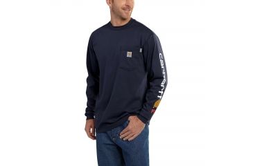Image of Carhartt Flame-Resistant Force Cotton Graphic Long Sleeve T-Shirt, Dark Navy, Medium/Regular 101153-410-REG-M