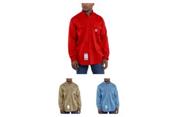 Image of Carhartt Flame-Resistant Lightweight Twill Shirt, H Red, Khaki, Medium Blue