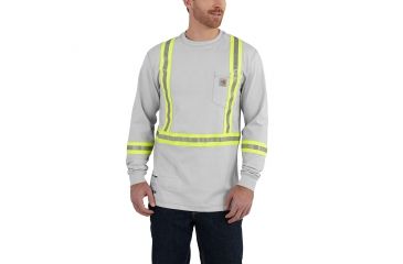 Image of Carhartt Flame-Resistant Striped Force Cotton Long Sleeve T-Shirt, Light Gray, Medium/Regular 101699-051-REG-M