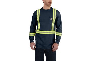 Image of Carhartt Flame-Resistant Striped Force Cotton Long Sleeve T-Shirt, Dark Navy, 2XL/Regular 101699-410-REG-2XL