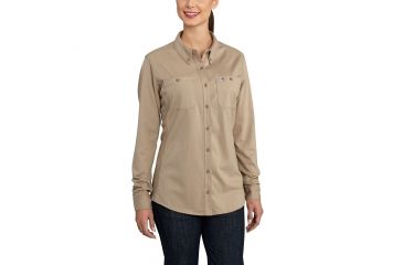 Image of Carhartt Flame-Resistant Womens Force Cotton Hybrid Shirt, Khaki, Extra Small/Regular 102687-250-REG-XS