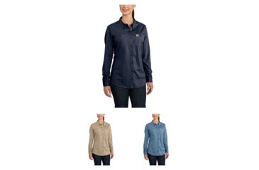 Image of Carhartt Flame-Resistant Womens Force Cotton Hybrid Shirt, Dark Navy, Khaki, Medium Blue