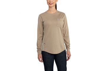 Image of Carhartt Flame-Resistant Womens Force Cotton Long Sleeve Crew T-Shirt, Khaki, Small/Regular 102685-250-REG-S