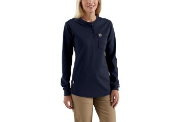 Image of Carhartt Flame-Resistant Womens Force Cotton Long Sleeve Henley, Dark Navy, Extra Small/Regular 102686-410-REG-XS