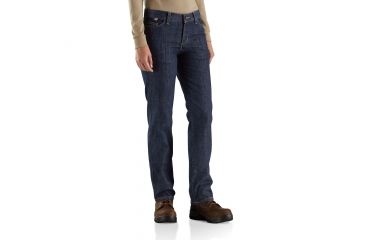 Image of Carhartt Flame-Resistant Womens Rugged Flex Jean Original Fit, Premium Dark, 8/Short 102688-417-SHT-8