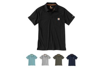 Image of Carhartt Force Cotton Delmont Pocket Polo - Men's, Black, Cinderblock Heather, Heather Gray, Moss, Navy