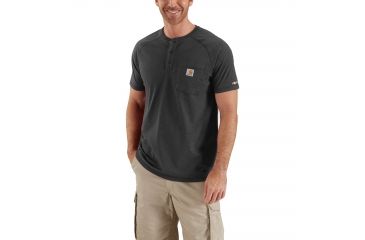 Image of Carhartt Force Cotton Delmont Short Sleeve Henley for Mens, Carbon Heather, Medium/Regular 100413-026-REG-M