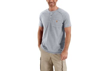 Image of Carhartt Force Cotton Delmont Short Sleeve Henley for Mens, Heather Gray, Extra Large/Regular 100413-034-REG-XL