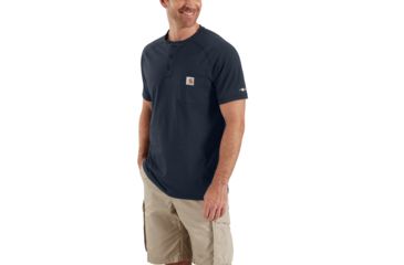 Image of Carhartt Force Cotton Delmont Short Sleeve Henley for Mens, Navy, Extra Large/Regular 100413-412-REG-XL