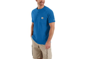 Image of Carhartt Force Cotton Delmont Short Sleeve Henley for Mens, Cool Blue, 2XL/Regular 100413-438-REG-2XL