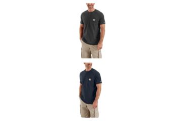 Image of Carhartt Force Cotton Delmont Short Sleeve Henley for Mens, Carbon Heather, Navy