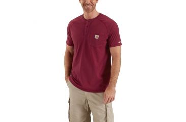 Image of Carhartt Force Cotton Delmont Short Sleeve Henley Relaxed Fit - Mens, Red Brown Heather, XL Waist-TLL Inseam 100413-603-TLL-XL