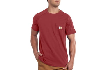 Image of Carhartt Force Cotton Delmont Short Sleeve T-Shirt - Mens, Dark Barn Red Heather, Large, 100410-R07-REG-L