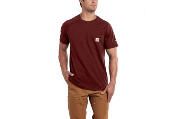Image of Carhartt Force Cotton Delmont Short Sleeve T Shirt Relaxed Fit - Mens, Red Brown Heather, X-Large-Regular 100410-603-REG-XL