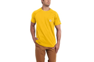 Image of Carhartt Force Cotton Delmont Short Sleeve T Shirt Relaxed Fit - Mens, Mustard Yellow, XX-Large-Regular 100410-723-REG-2XL
