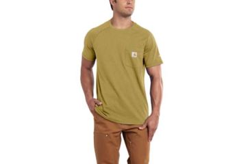 Image of Carhartt Force Cotton Delmont Short Sleeve T Shirt Relaxed Fit - Mens, Amber Gold Heather, X-Large-Regular, 100410-707-REG-M