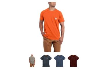 Image of Carhartt Force Cotton Delmont Short Sleeve T Shirt Relaxed Fit - Men's, Bold Orange, Desert Heather, Granite Heather, Light Huron Heather, Red Brown Heather