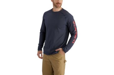 Image of Carhartt Force Cotton Delmont Sleeve Graphic T-Shirt for Mens, Navy, Medium/Regular 101302-412-REG-M