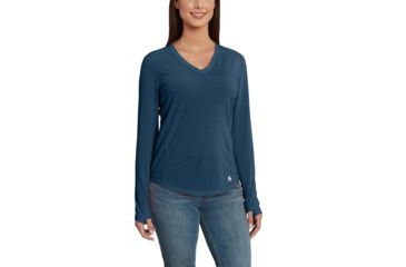 Image of Carhartt Force Ferndale Long Sleeve T-Shirt for Womens, Dark Stream Heather, Extra Small/Regular 102759-425-REG-XS