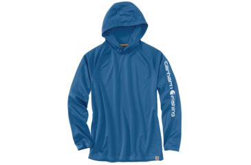 Image of Carhartt Force Fishing Sleeve Logo Long Sleeve Hoodie - Mens, Federal Blue, 2XL-REG 103002-445-REG-2XL