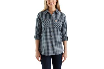 Image of Carhartt Force Ridgefield Plaid Shirt - Womens, Dark Indigo, L-REG 103081-400-REG-L