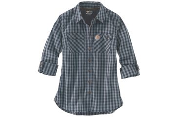 Image of Carhartt Force Ridgefield Plaid Shirt - Womens, Dark Indigo, L-REG 103081-400-REG-L