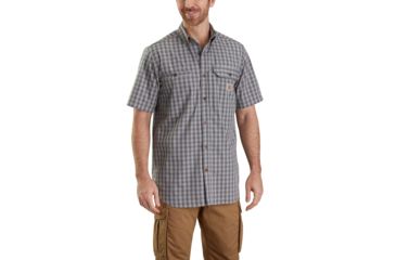 Image of Carhartt Force Ridgefield Plaid Short Sleeve Shirt - Mens, Gravel, L-REG 103146-039-REG-L