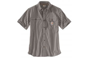 Image of Carhartt Force Ridgefield Plaid Short Sleeve Shirt - Mens, Gravel, L-REG 103146-039-REG-L