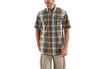 Image of Carhartt Force Ridgefield Plaid Short Sleeve Shirt - Mens, Beech Tree, XL-REG 103146-204-REG-XL