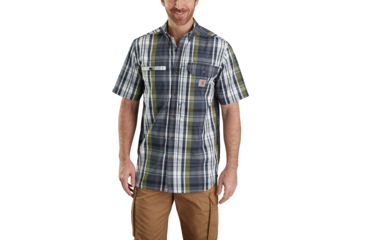 Image of Carhartt Force Ridgefield Plaid Short Sleeve Shirt - Mens, Navy, 2XL-REG 103146-412-REG-2XL