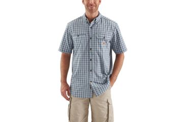 Image of Carhartt Force Ridgefield Plaid Short Sleeve Shirt - Mens, Steel Blue, 2XL-REG 103146-437-REG-2XL