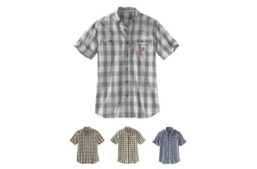 Image of Carhartt Force Ridgefield Plaid Short Sleeve Shirt - Mens, Asphalt, Burnt Olive, Shadow, Steel Blue
