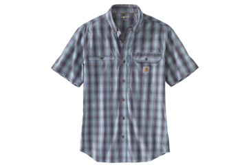 Image of Carhartt Force Ridgefield Plaid Short Sleeve Shirt - Mens, Steel Blue, Medium-Regular, 103549-437-M-REG