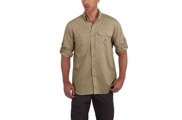 Image of Carhartt Force Ridgefield Solid Long Sleeve Shirt for Mens, Dark Khaki, 2XL/Regular 102418-253-REG-2XL