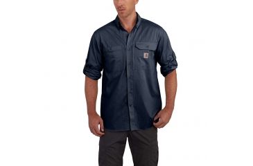 Image of Carhartt Force Ridgefield Solid Long Sleeve Shirt for Mens, Navy, Medium/Regular 102418-412-REG-M