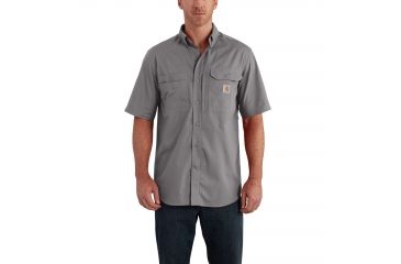 Image of Carhartt Force Ridgefield Solid Short Sleeve Shirt for Mens, Asphalt, Large/Regular 102417-066-REG-L