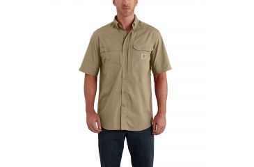 Image of Carhartt Force Ridgefield Solid Short Sleeve Shirt for Mens, Dark Khaki, 2XL/Regular 102417-253-REG-2XL