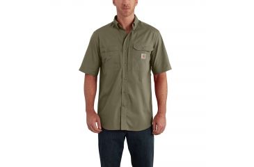 Image of Carhartt Force Ridgefield Solid Short Sleeve Shirt for Mens, Burnt Olive, 2XL/Regular 102417-391-REG-2XL