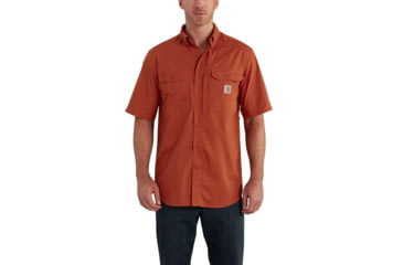 Image of Carhartt Force Ridgefield Solid Short Sleeve Shirt for Mens, Spice, 2XL/Regular 102417-803-REG-2XL