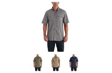 Image of Carhartt Force Ridgefield Solid Short Sleeve Shirt for Mens, Asphalt, Burnt Olive, Dark Khaki, Navy