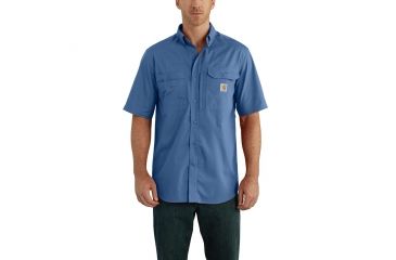 Image of Carhartt Force Ridgefield Solid Short Sleeve Shirt - Mens, Federal Blue, M-REG 102417-445-REG-M