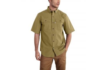 Image of Carhartt Foreman Solid Short Sleeve Work Shirt for Mens, Dark Khaki, Small/Regular 101555-253-REG-S