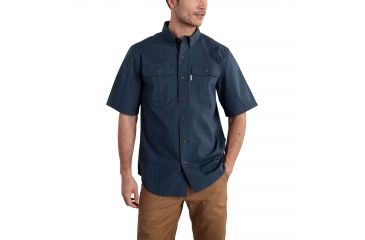 Image of Carhartt Foreman Solid Short Sleeve Work Shirt for Mens, Navy, Small/Regular 101555-412-REG-S