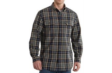 Image of Carhartt Fort Plaid Long-Sleeve Chambray Shirt - Men's-Navy-Medium