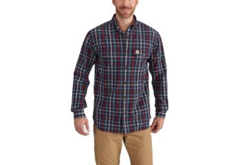Image of Carhartt Fort Plaid Long Sleeve Shirt for Mens, Navy, Extra Large/Tall 102816-412-TLL-XL