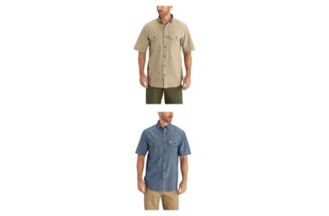 Image of Carhartt Fort Solid Short Sleeve Shirt for Mens, Dark Tan Chambray, Denim Blue Chambray