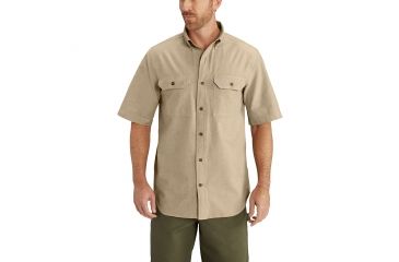 Image of Carhartt Fort Solid Short Sleeve Shirt for Mens, Dark Tan Chambray, Medium/Regular S200-256-REG-MED