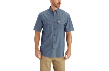 Image of Carhartt Fort Solid Short Sleeve Shirt for Mens, Denim Blue Chambray, Small/Regular S200-499-REG-SML