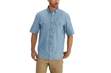 Image of Carhartt Fort Solid Short Sleeve Shirt for Mens, Blue Chambray, Medium/Regular S200-CBL-REG-MED